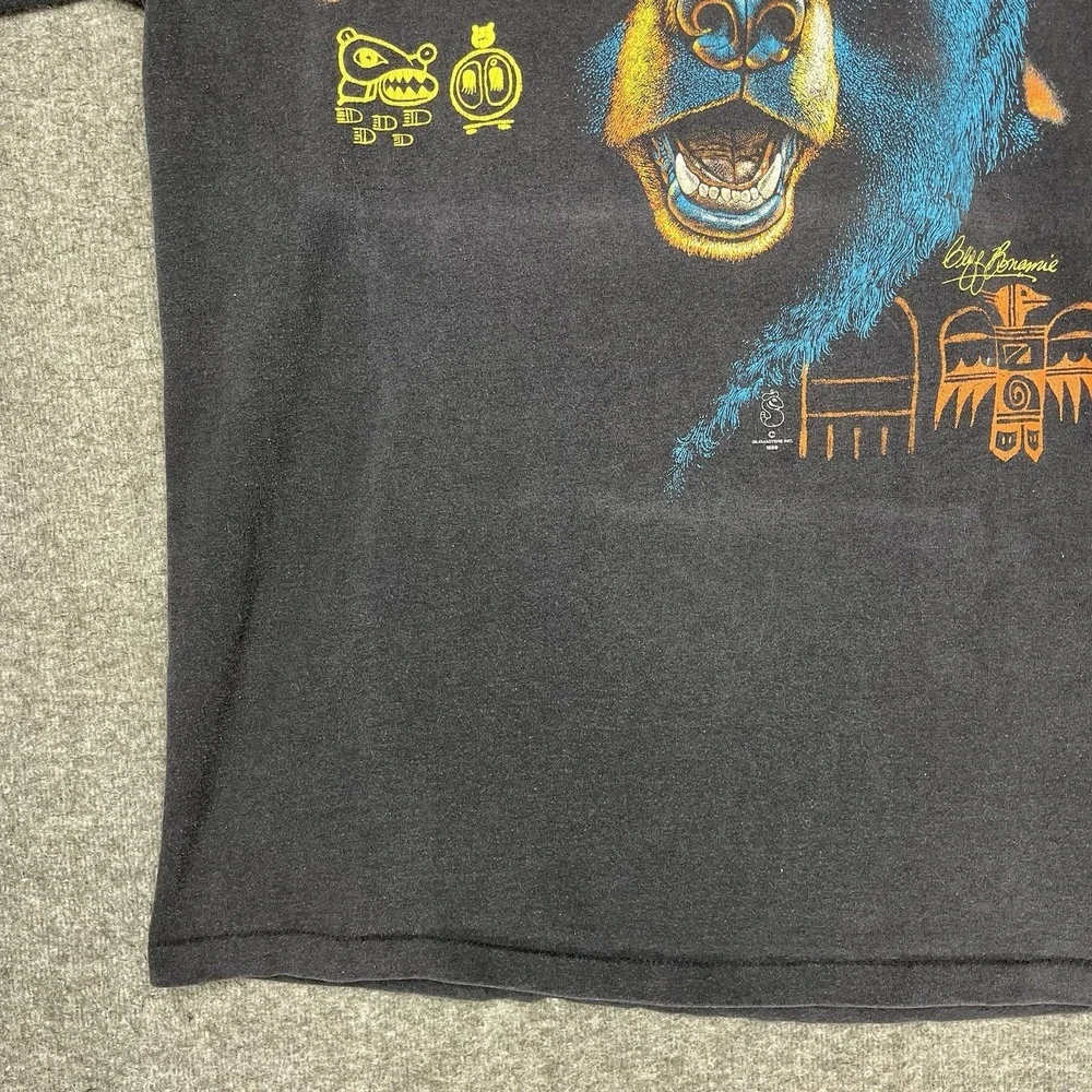 Vintage Black‎ Bear Shirt Mens L Faded Black Wildlife Graphic Oneita Nature 80s